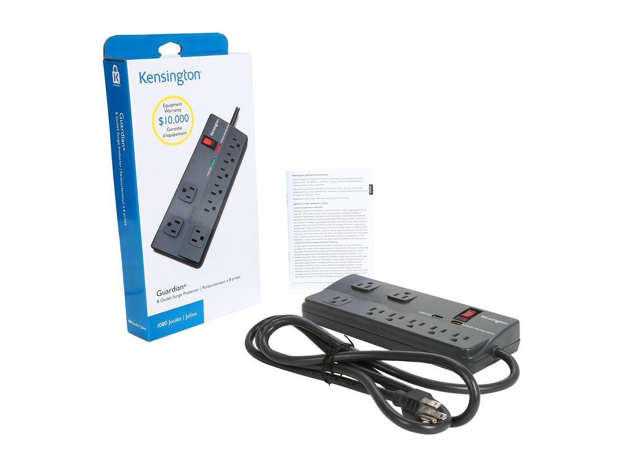 Kensington Equipment Warranty $10,000  
Guardian Garantie d'équipement Protecteur  
Guardian 8 Outlet Surge Protector  
1080 Joules | Julios