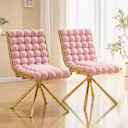 Loheer - Pink Accent Chair Velvet Swivel Side Chair with Gold Metal Legs, Bubble Tufted Armless Seat, 1.63 ft - Gold,Pink