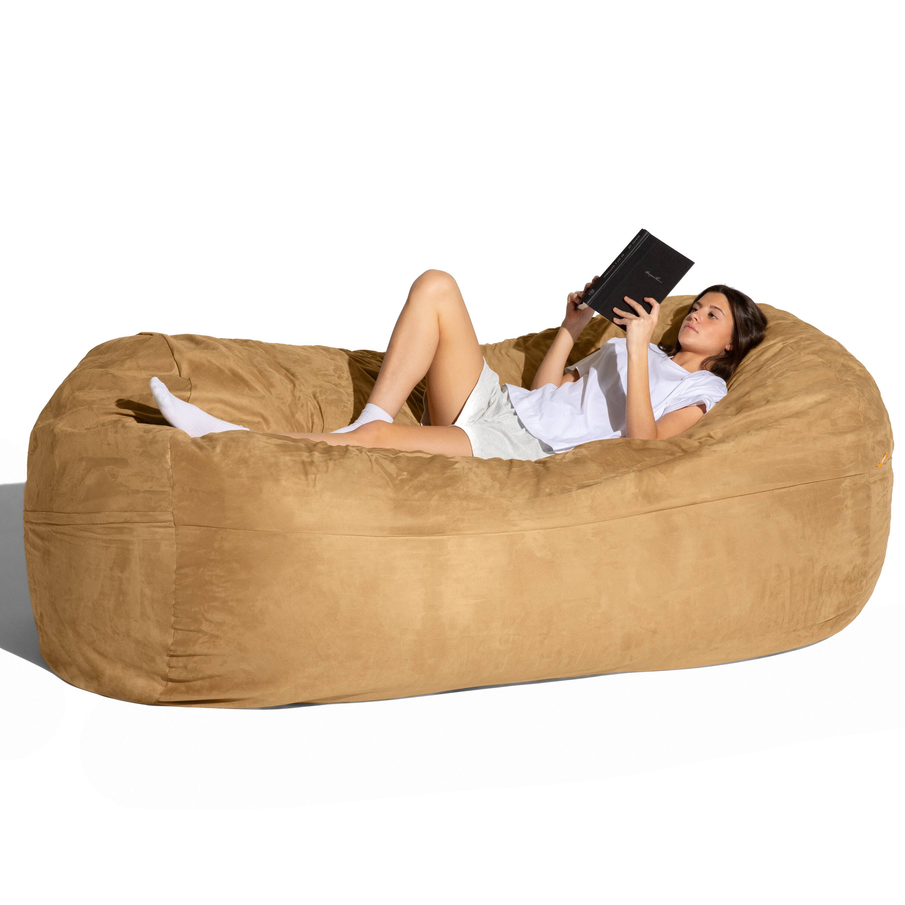 Angle. Jaxx - Jaxx 7 Foot Giant Bean Bag Sofa, Camel - Camel.