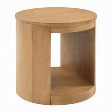 Front. Manhattan Lane - Sery Side End Table, 22 Inch Round Top with Open Lower Shelf - Natural Oak Brown.