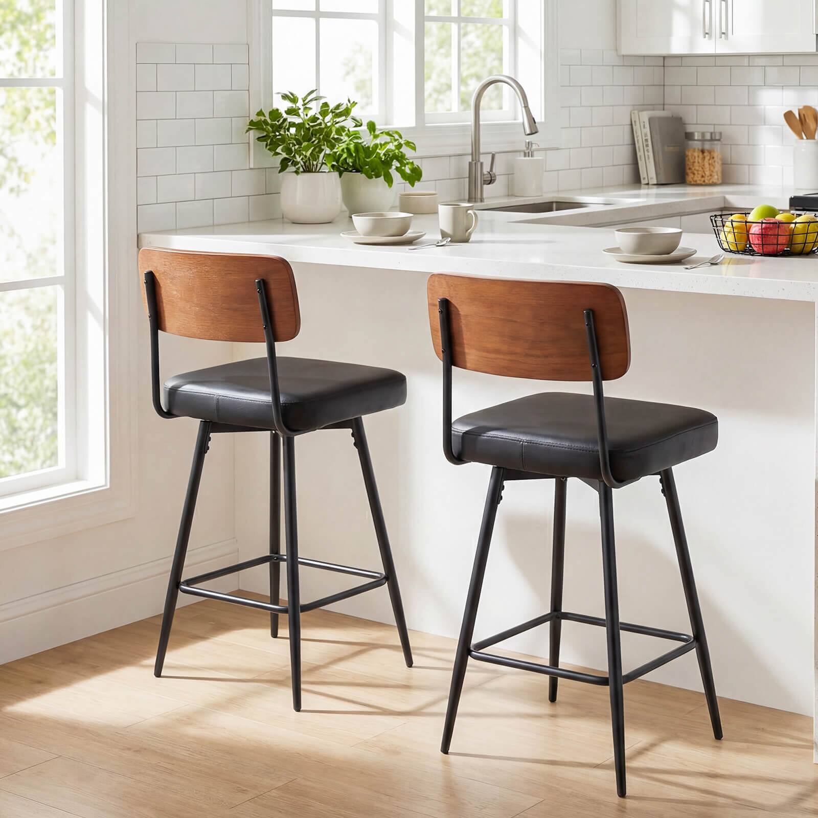 Alt View 3. Costway - Costway 27" Padded Counter Barstools Set of 4 with Wooden Backrest & Metal Legs, Footrest - Black.