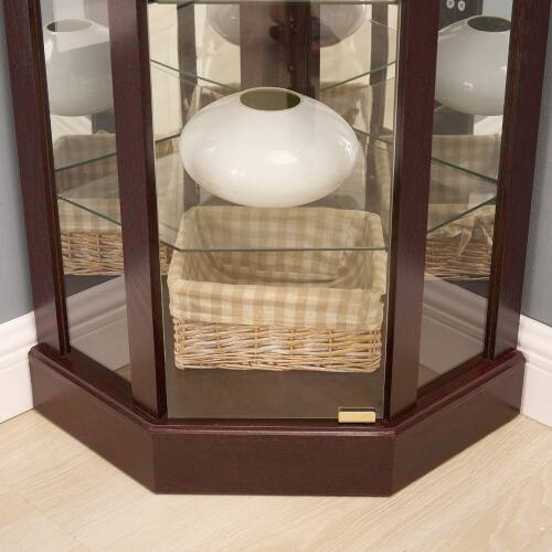 Alt View 2. LUCKY ONE - Freestanding Corner Curio Cabinet with Glass Shelves LED Light Bar Cabinet Wine Storage Display Case - Cherry.