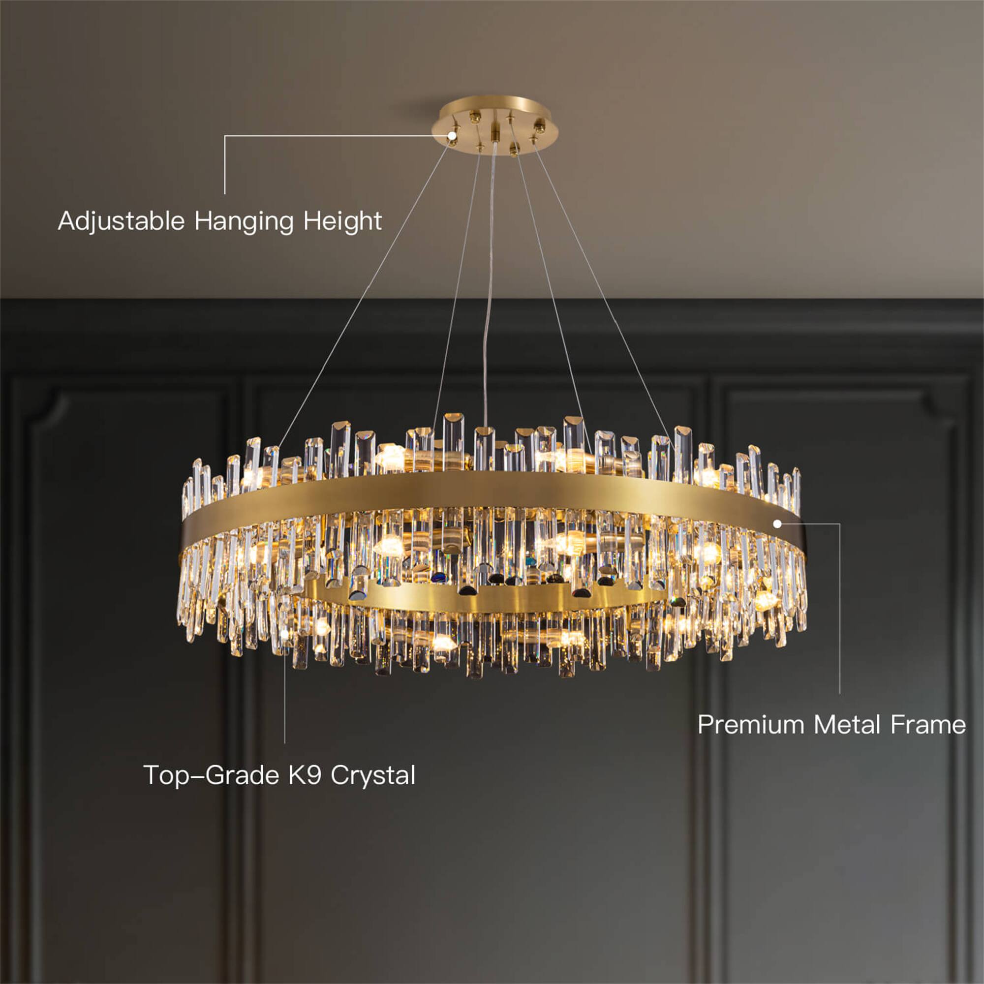 Adjustable Hanging Height  
Premium Metal Frame  
Top-Grade K9 Crystal