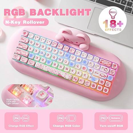 RGB Backlight, N-Key Rollover, 18+ Effects, Tab, Caps Lock, Shift, Ctrl, Enter, South Facing LEDs with Light Diffuser. 

Key Layout:
1 Q A 2 W S 3 E D 4 R F 5 T G 6 Y H N 7 U J 8 I O P 9 0 0

Special Keys:
FN + Change RGB Effect, FN + Change RGB Color, FN + Turn on/off RGB.