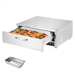 VEVOR - Commercial Electric Drawer Warmer, Single-Drawer Stainless Steel Food Warmer,Freestanding Compact Warming Drawer Cabinet - Silver