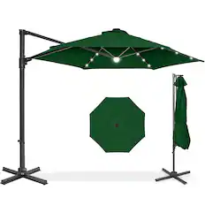 Front. Best Choice Products - Best Choice Products 10ft 360 Rotating Cantilever Offset Hanging Market Patio Umbrella w/ Solar Lights - Green - Green.