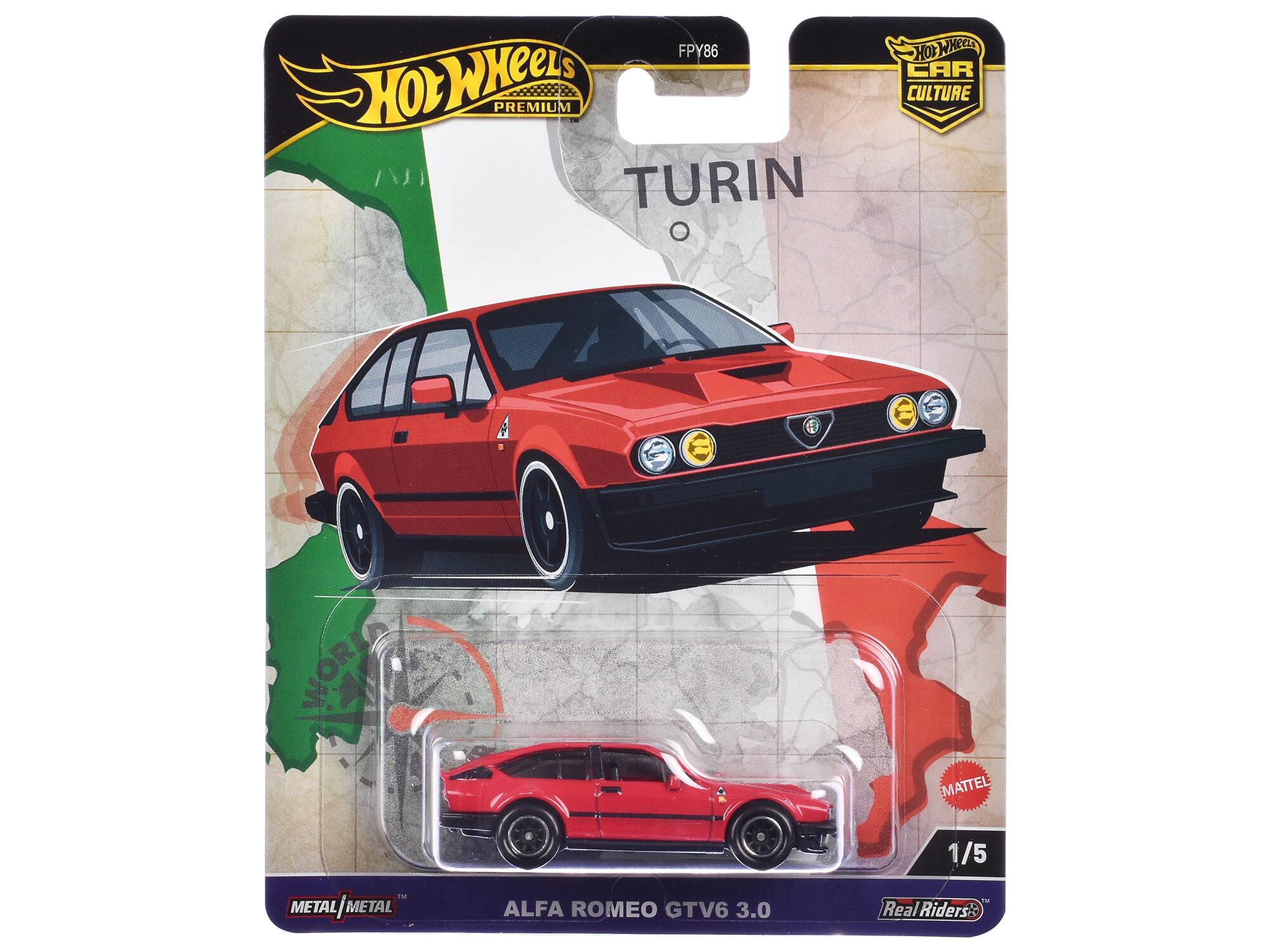 FPY86 Hot Wheels Premium Turin Hot Wheels Car Culture Noria asono Mattel TM Metal/Metal Metal/Metal Alfa Romeo GTV6 3.0 1/5 - Real Riders