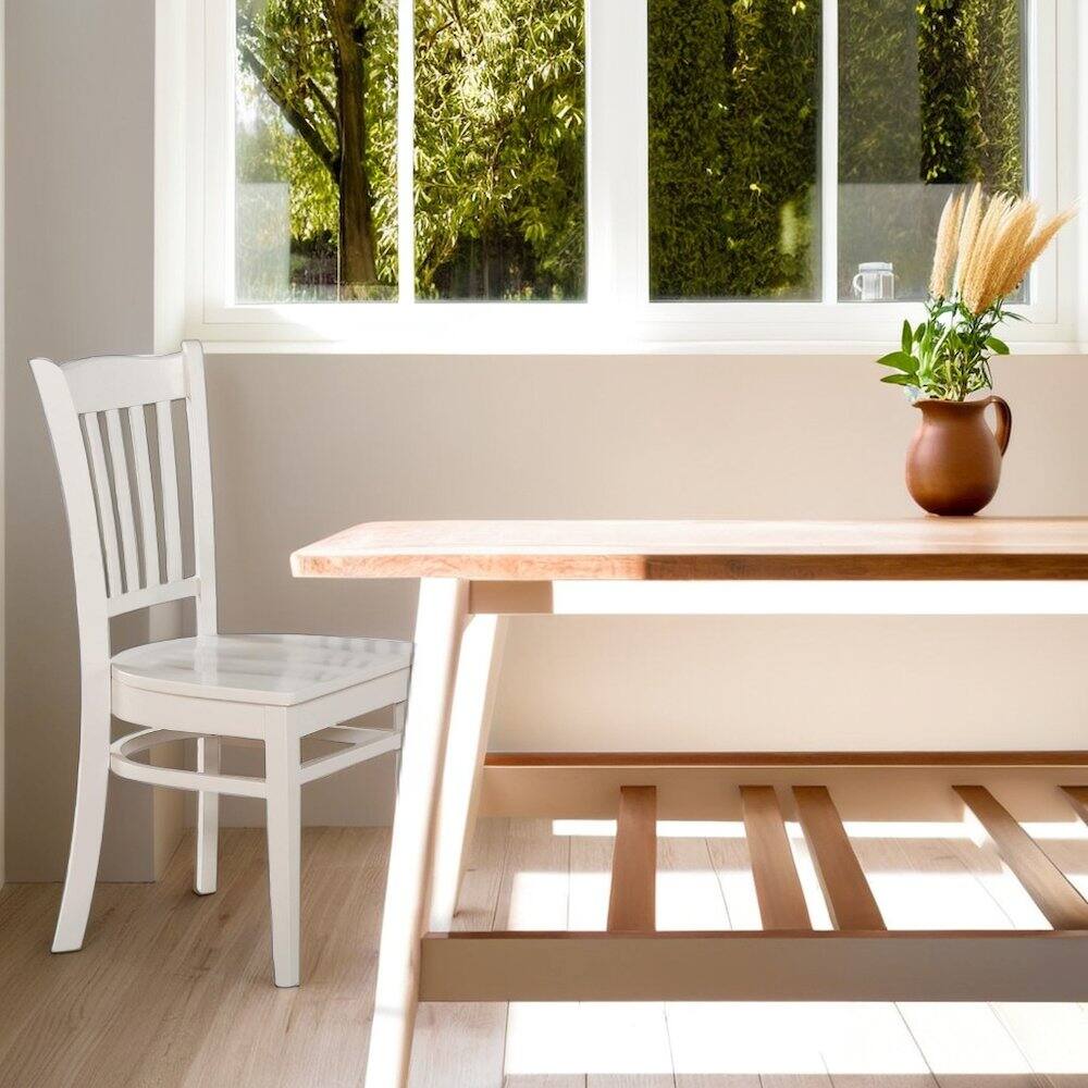 Back. FurniFact - Set of 2 White Wooden Dining Chairs for Kitchen and Dining Room - Linen White.