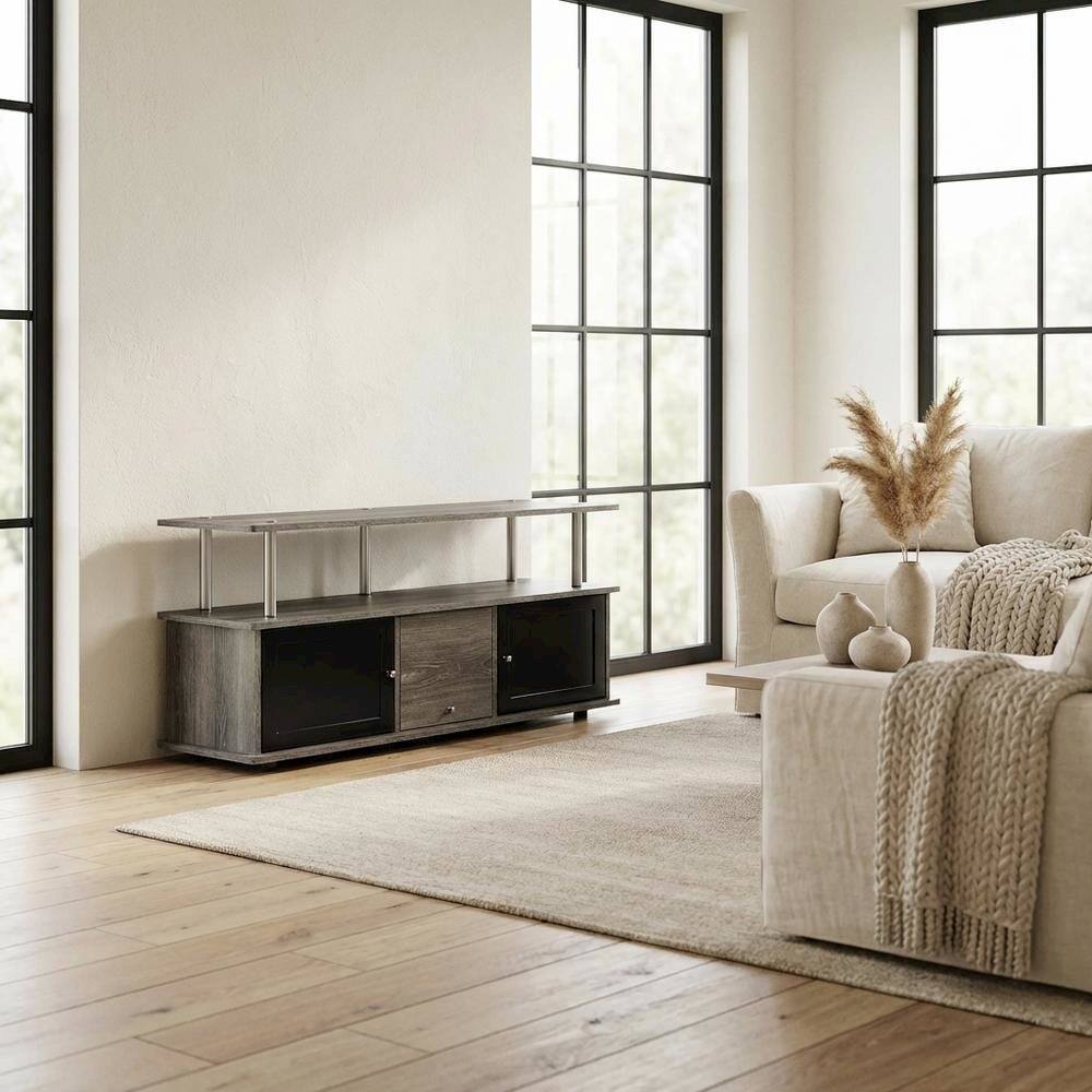 Alt View 2. FurniFact - Modern Gray TV Stand with 3 Storage Cabinets and Shelf for 55-Inch TVs - Gray.