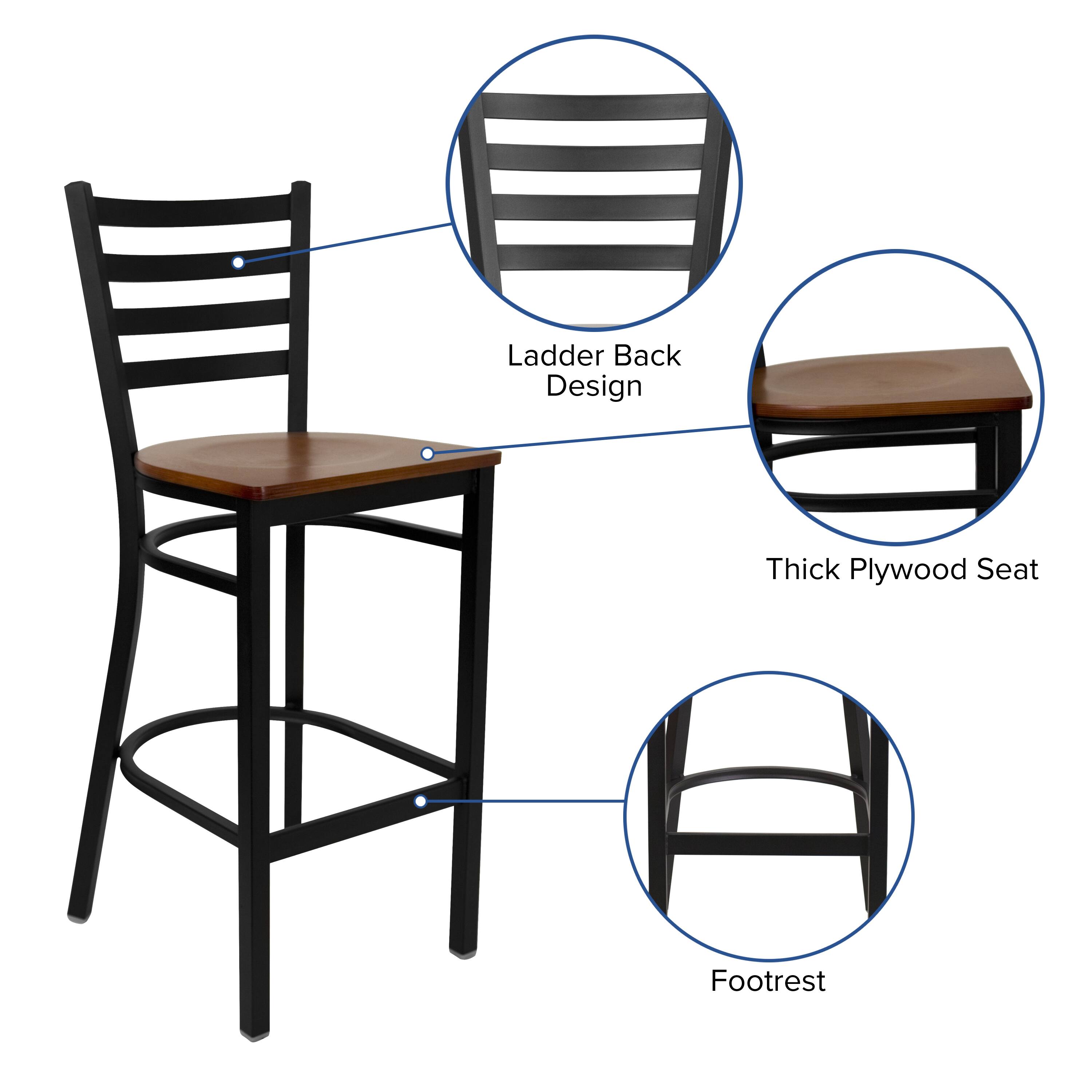 Ladder Back Design  
Thick Plywood Seat  
Footrest