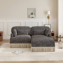 Anysun - Delicate Fashion Style Chenille Leopard Printing L-Shape Sofa with Movable Ottoman, Easy Assembly - khaki