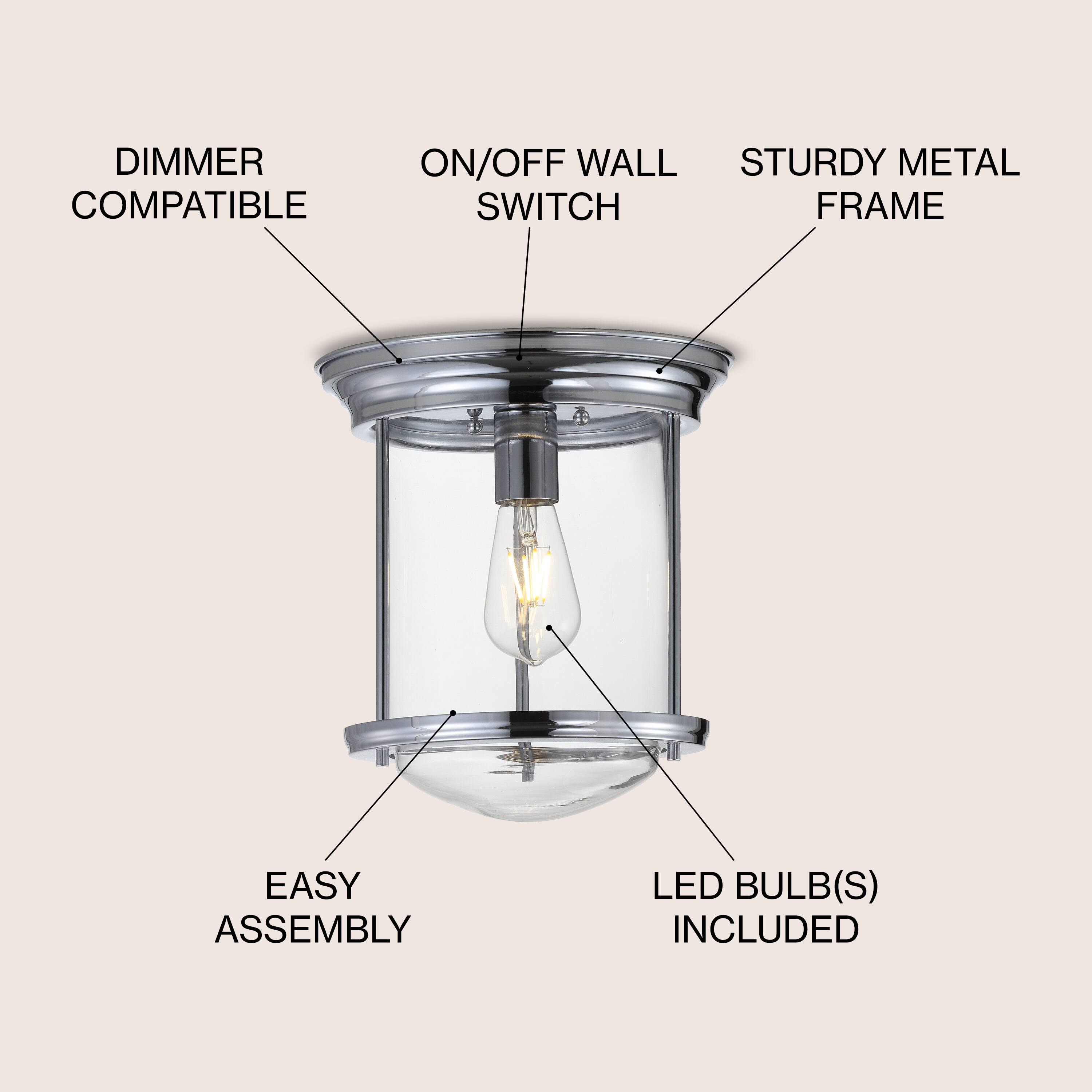 DIMMER COMPATIBLE ON/OFF WALL SWITCH STURDY METAL FRAME EASY ASSEMBLY LED BULB(S) INCLUDED