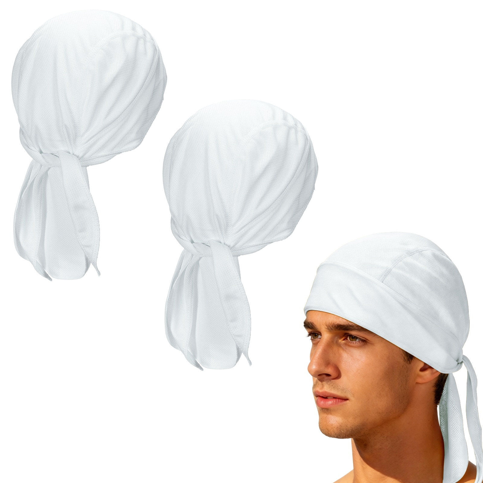 Unique Bargains - Cooling Do Rags, Sweat Wicking Skull Caps, Breathable Motorcycle Head Wrap, 2pcs - For M/W, Cycling/Running/Hiking - White