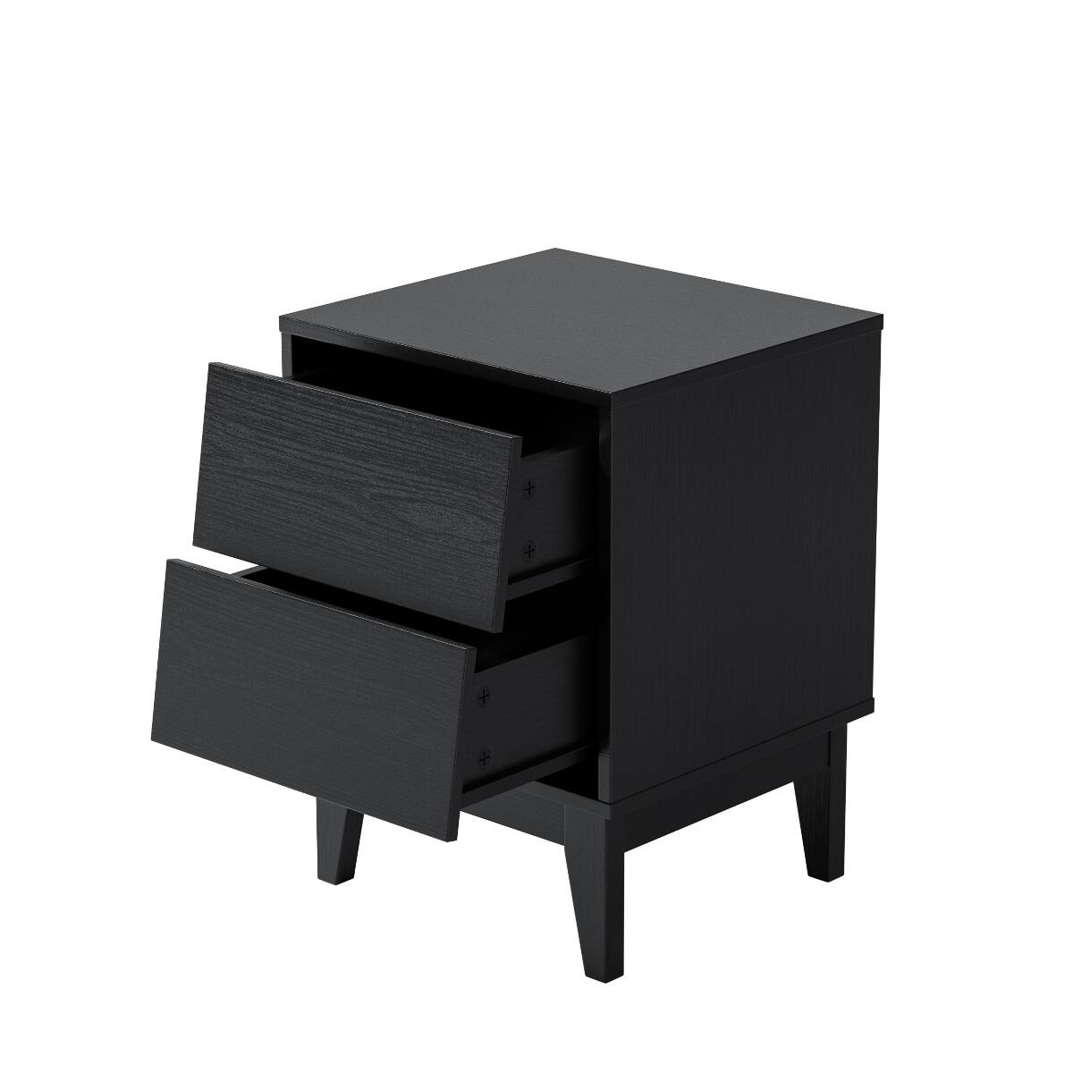 Alt View 4. Loheer - Loheer Set of 2 Black Nightstands, Mid Century Modern Nightstand Set with Drawers - Black.