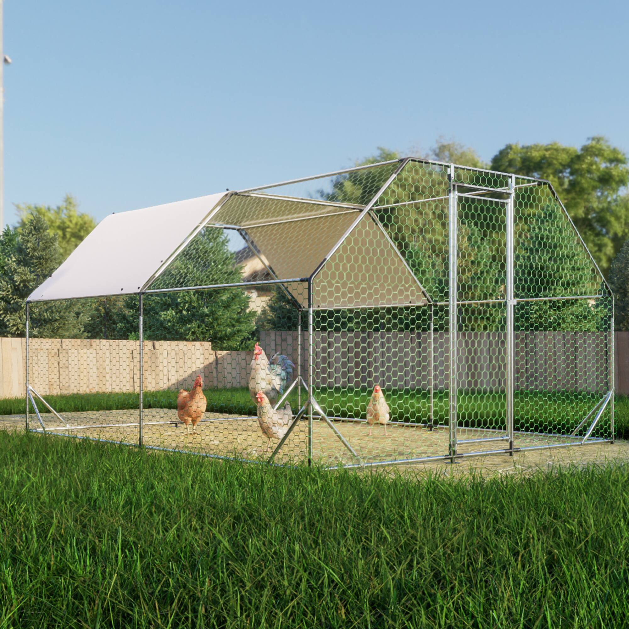 Left. Mondawe - 10 ft x 13 ft Galvanized Large Metal Walk in Chicken Coop Run Hutch Hen House.