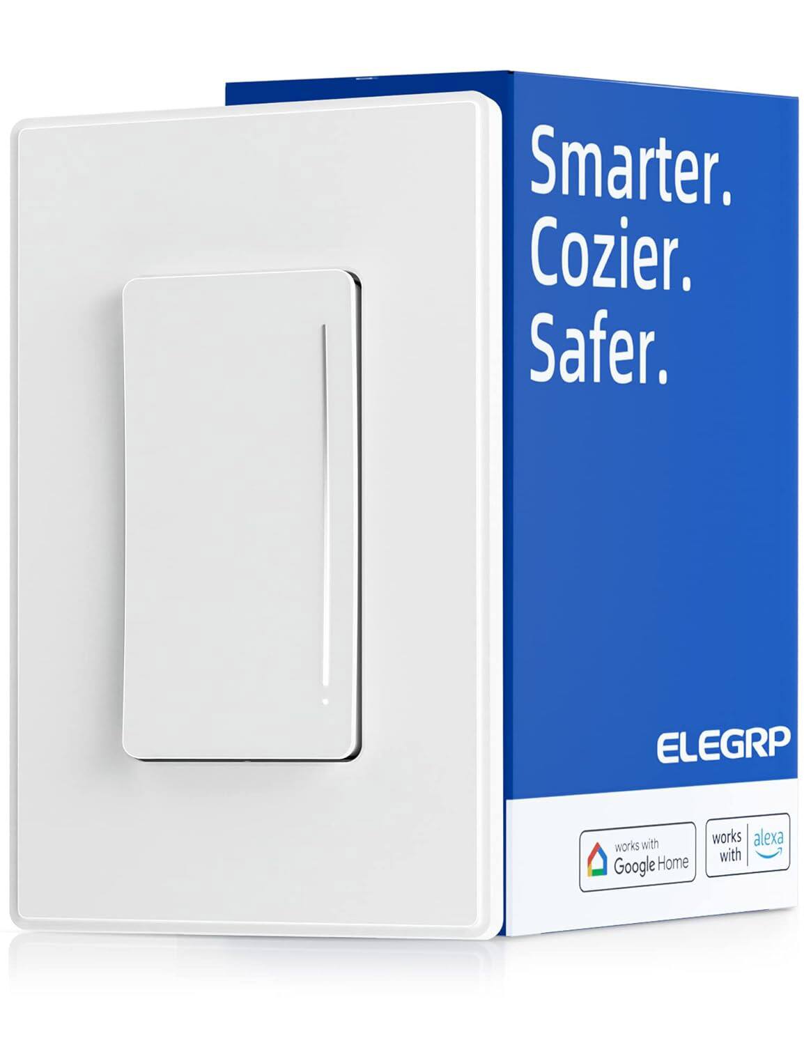 ELEGRP - Smart Dimmer Light Switch Single Pole, Compatible with Alexa and Google Assistant, UL & FCC Listed, 1 PC - White