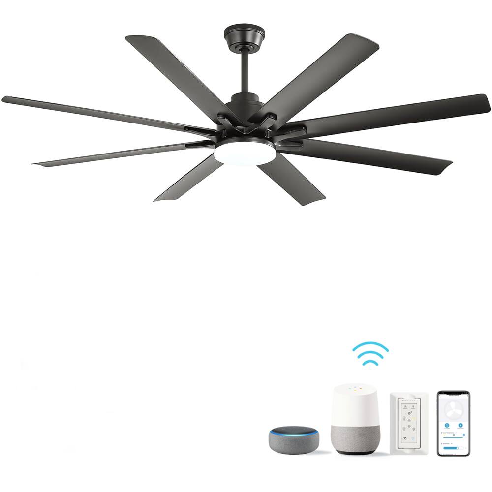 APRILSOUL - 66-in Smart DC Ceiling Fan Alexa Remote LED Dimmable Quiet - Black