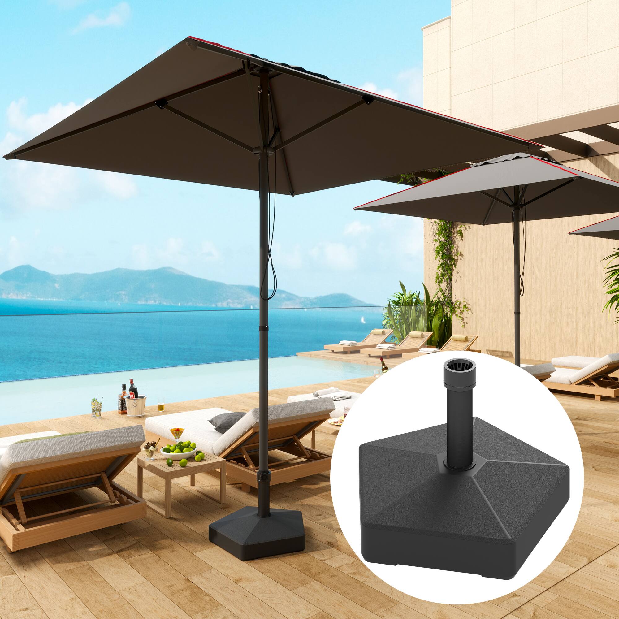 Angle. Outsunny - Patio Umbrella Base Holder, Heavy Duty Outdoor Umbrella Stand Base, Filled Up to 42lbs with Stand or 33lbs with Water - Black.