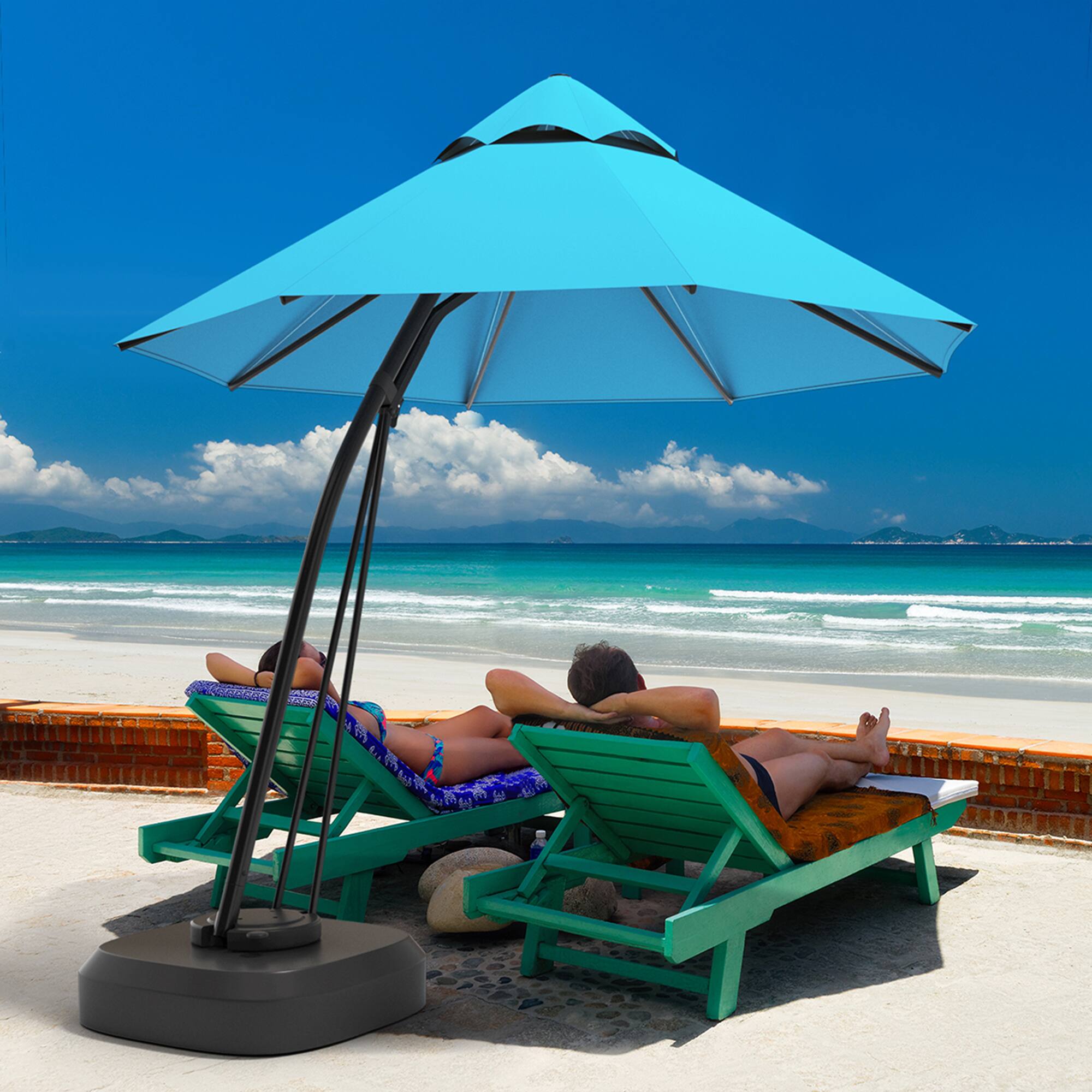 Gymax - 11ft Patio Cantilever Hand Push Offset Hanging Umbrella w/ Wheels Base - Turquoise price history on PriceWatchPro