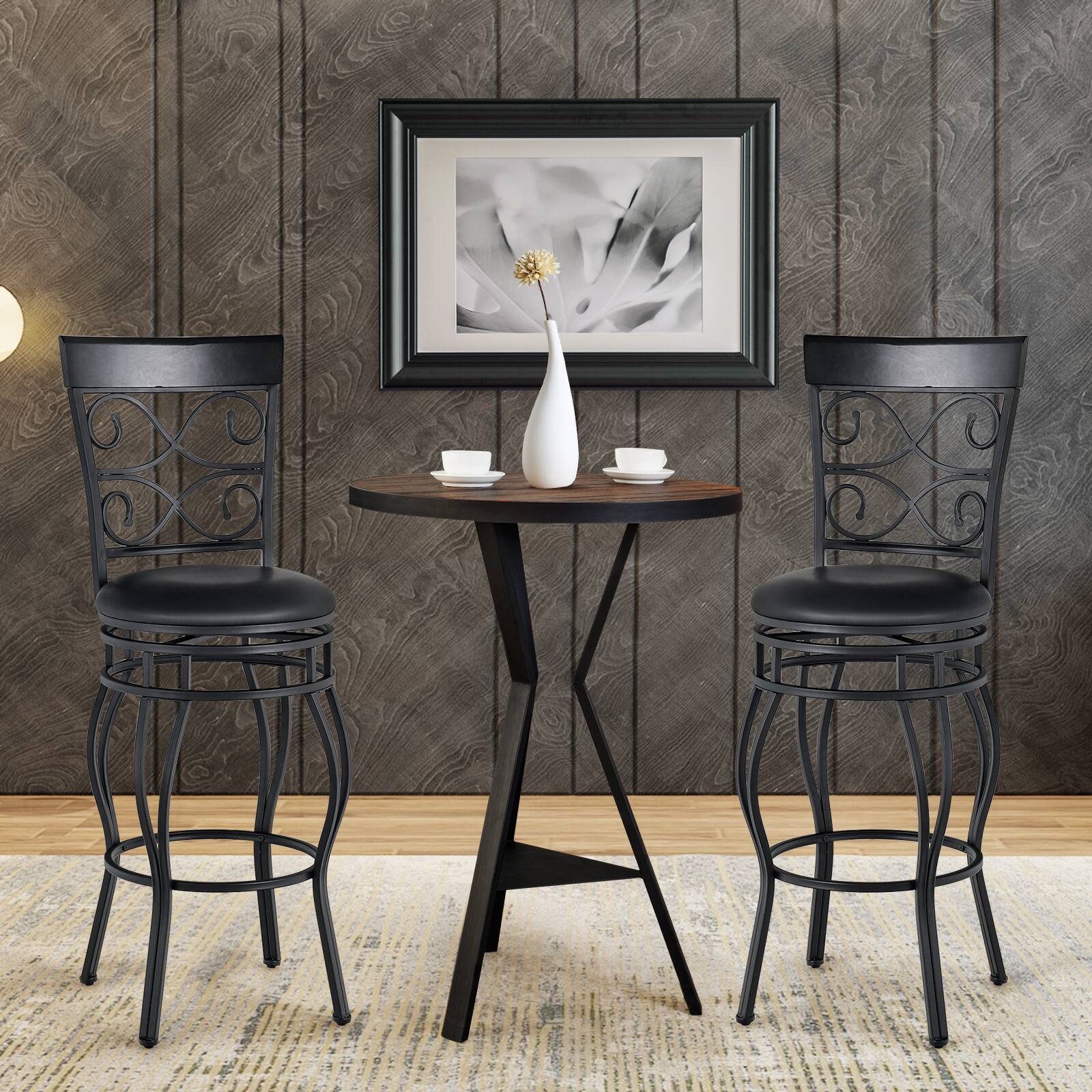 Alt View 1. Ecooso - Set of 2 30 Inch Bar Stools with Backrest and Footrest for Home Bar or Kitchen - Black.