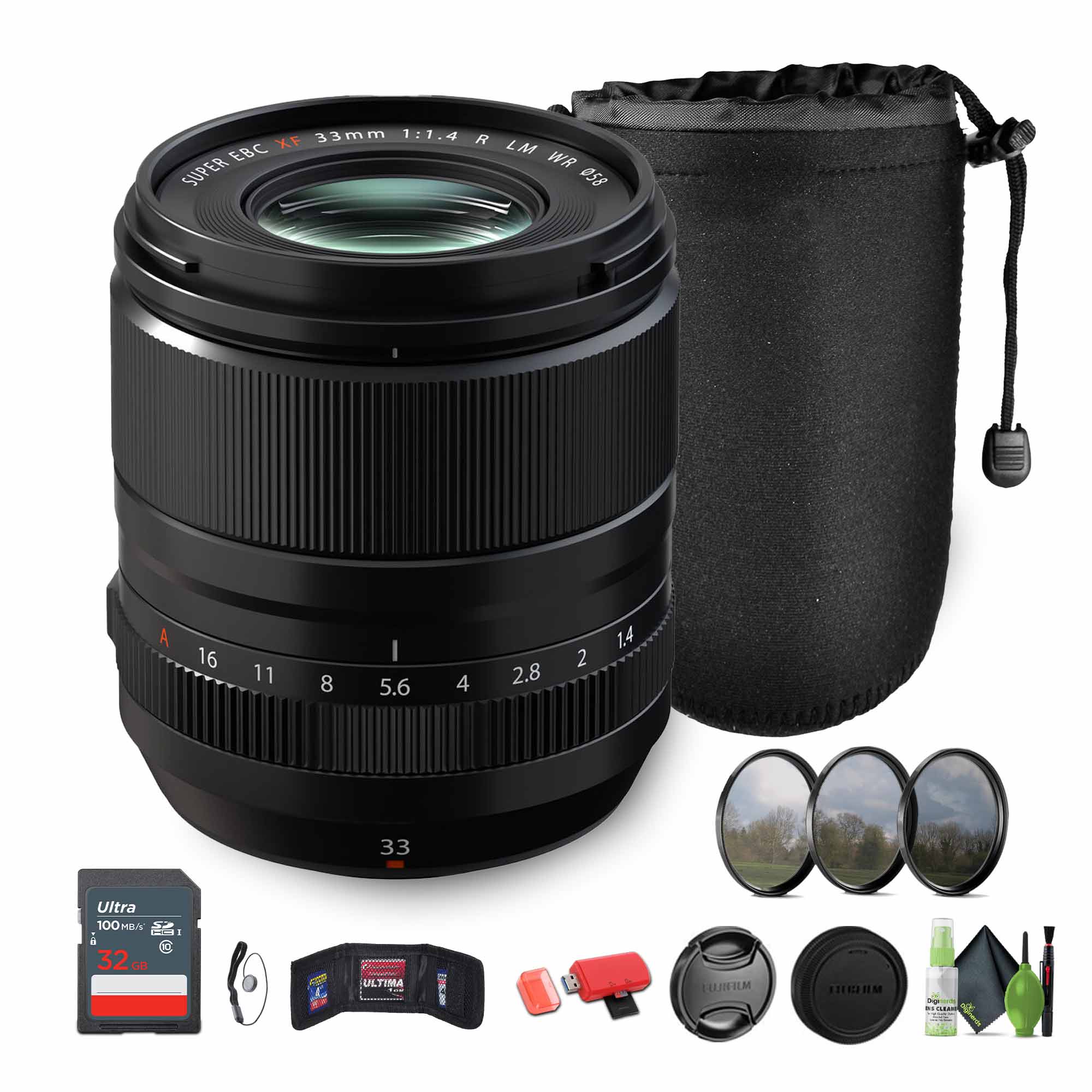 Fujifilm - XF 33mm f/1.4 R LM WR Lens, Lens Pouch, 32GB Memory Card, Bundle - Black price history on PriceWatchPro