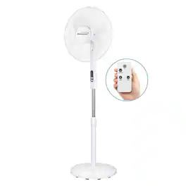 Brentwood - 16" Oscillating Stand Fan, 3 Speeds, 1160 CFM, 6 Blades, Tilting Head, 90° Oscillation, Timer, Remote - White