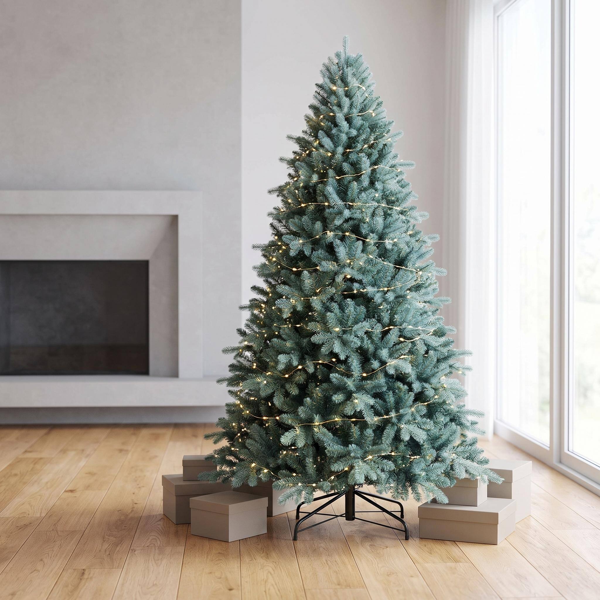 Angle. Forest'nSky - 4 ft. Blue-Green Tint PE/PVC Christmas Tree with 475 Tips, Hinged Branches, and Metal Stand - Blue+Green.
