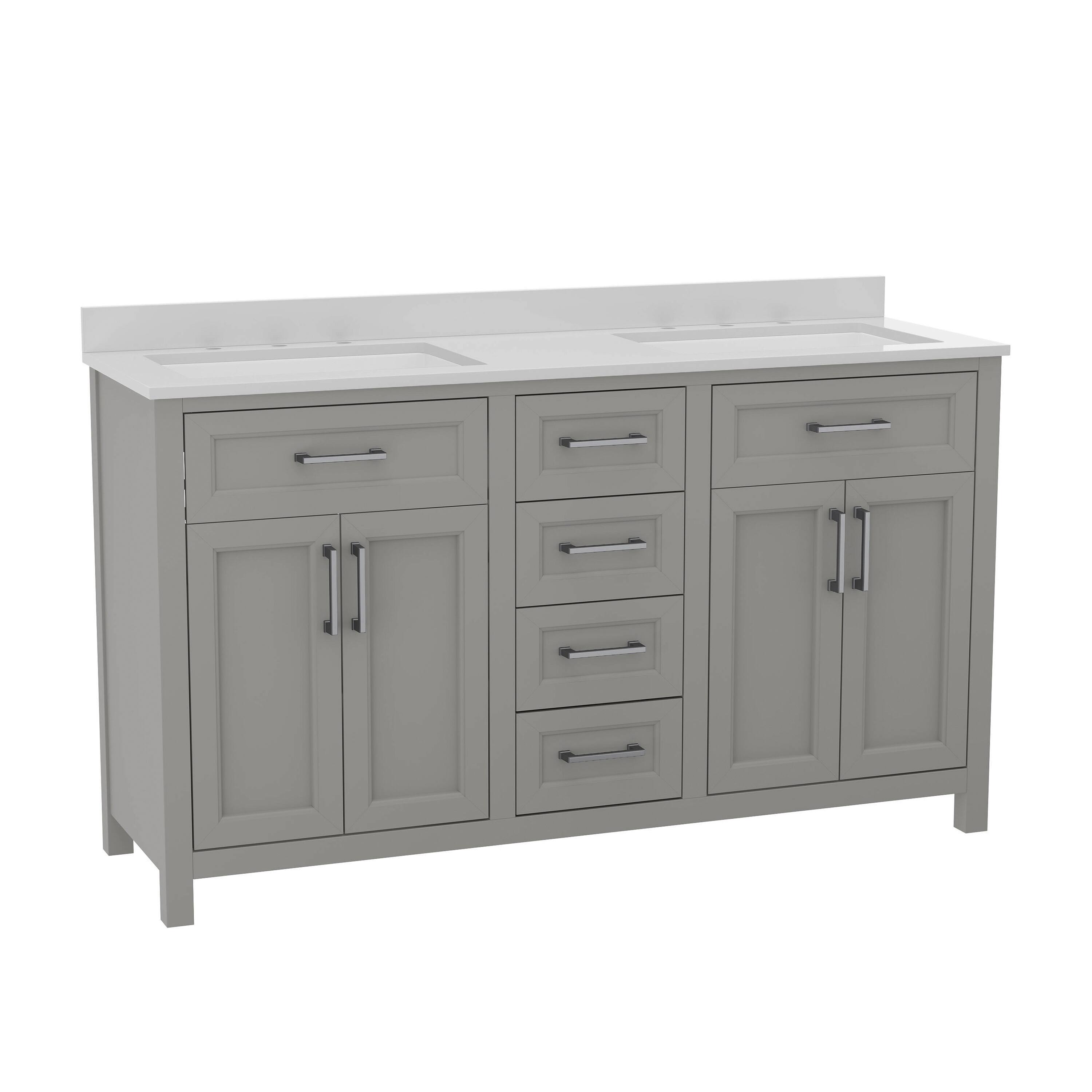 Front. Flash Furniture - Vega 60 Inch Bathroom Double Vanity with 2 Sinks, 2 Storage Cabinets with Soft Close Doors and 6 Drawers, Carrara Marble - Gray.