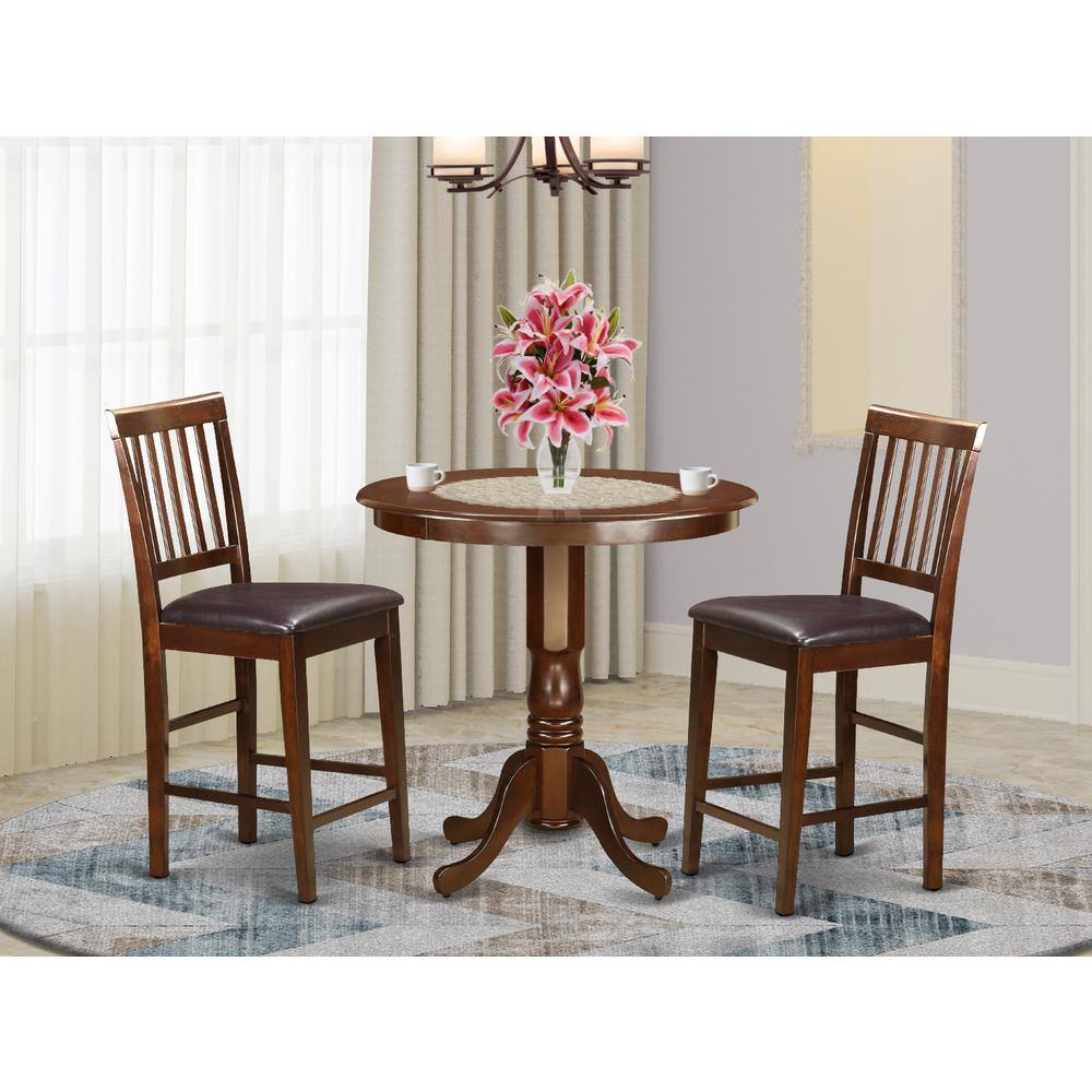 Back. East West Furniture - 3 PC pub Table set-pub Table and 2 counter height Chairs - Mahogany.