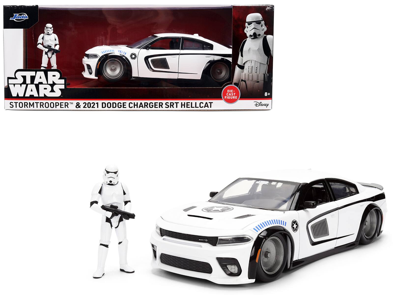 Jada - 2021 Dodge Charger SRT Hellcat Graphics Stormtrooper Figure Star Wars Franchise Hollywood Rides 1/24 - White