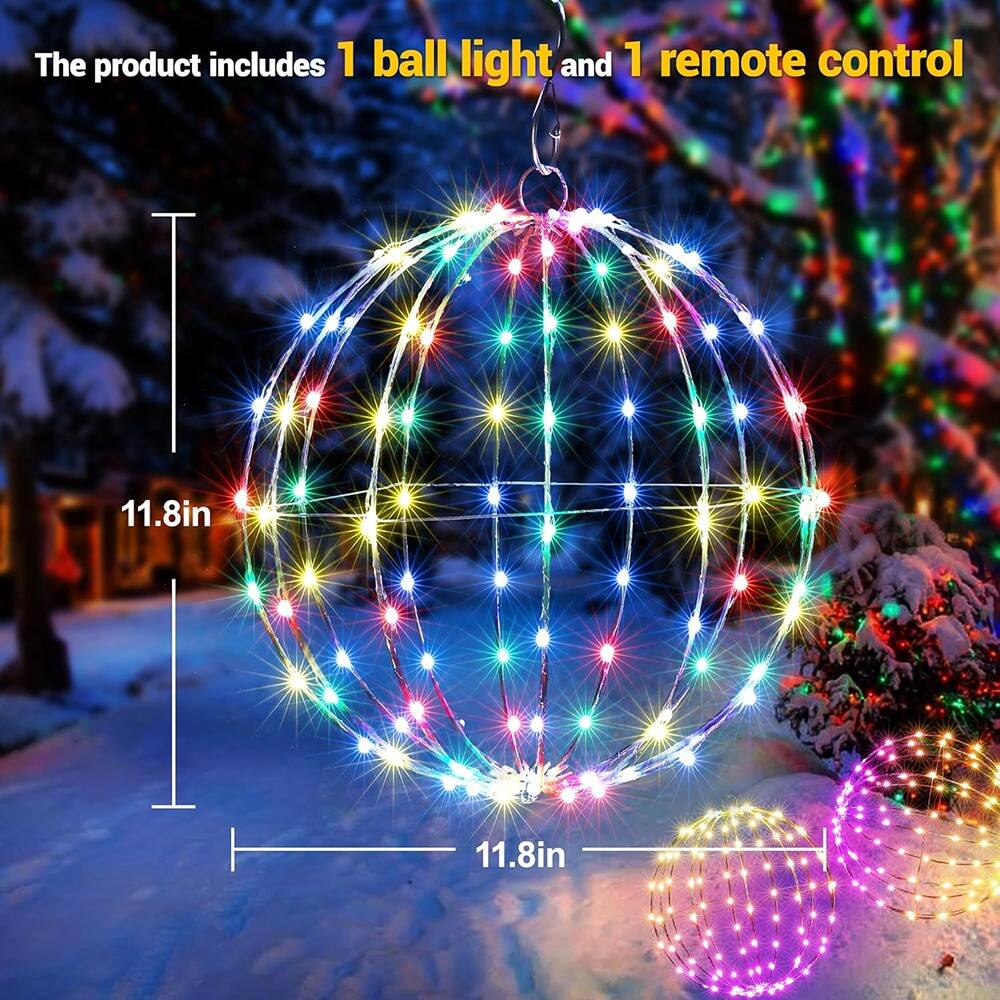 The product includes 1 ball light and 1 remote control.  
11.8in  
11.8in