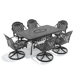 Anysun - 7-Piece All-Weather Cast Aluminum Dining Set with 6 Swivel Chairs & Rectangular Table, Frame - Black