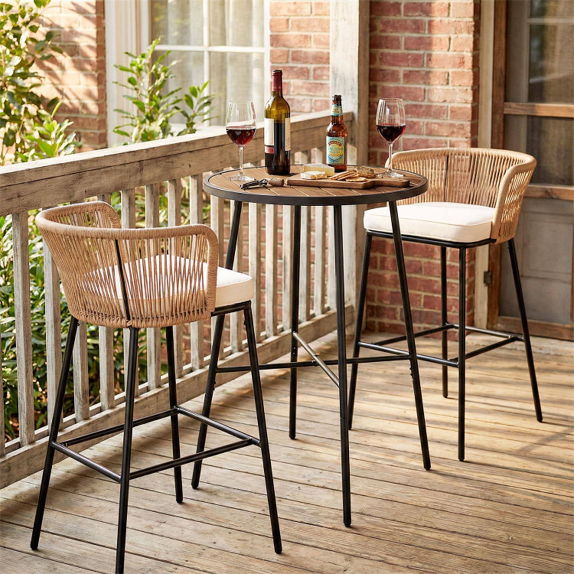 Alt View 6. Boyel Living - Brown Outdoor Bar Table 41 inch Bar Height Patio Round Table with Acacia Wood Top and Metal Frame - Brown.