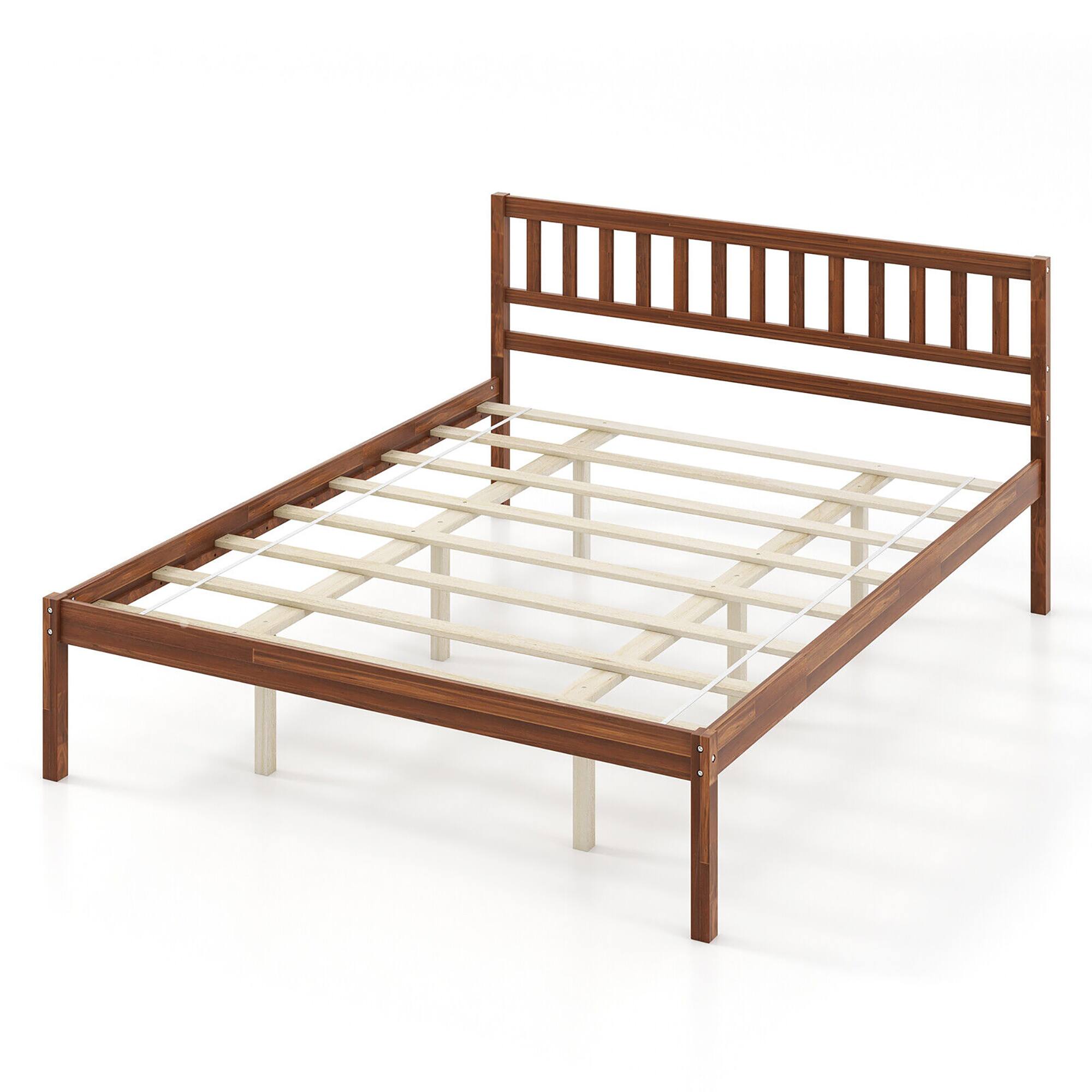 Alt View 8. Gymax - Gymax Queen Platform Bed with Headboard Solid Wood Leg Mattress Foundation Walnut - Walnut.