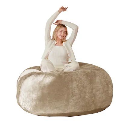 Front. Anysun - 5FT Bean Bag Chair with Memory Foam Filling Soft Flannel Cover Round Sofa for Adults Teens Bedroom Living Room - Khaki.