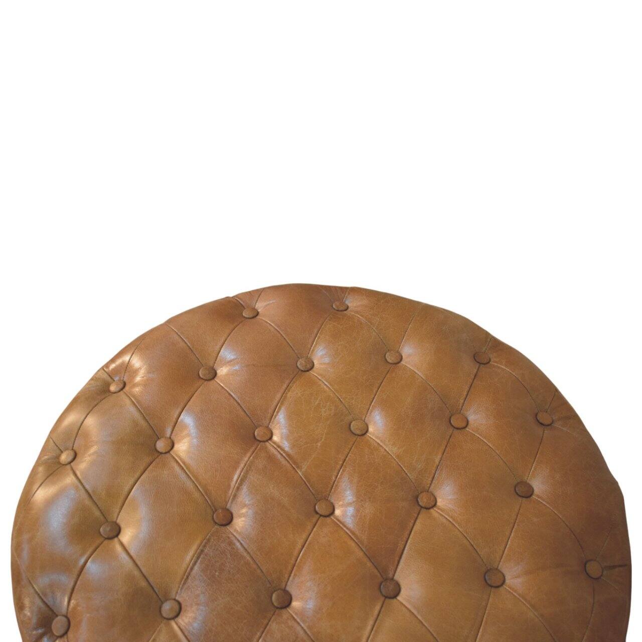 Alt View 4. Artisan Furniture - Artisan Furniture Solid Wood Brown Buffalo Leather Round Ottoman with Castor Legs, Upholstered, Brown - Brown.