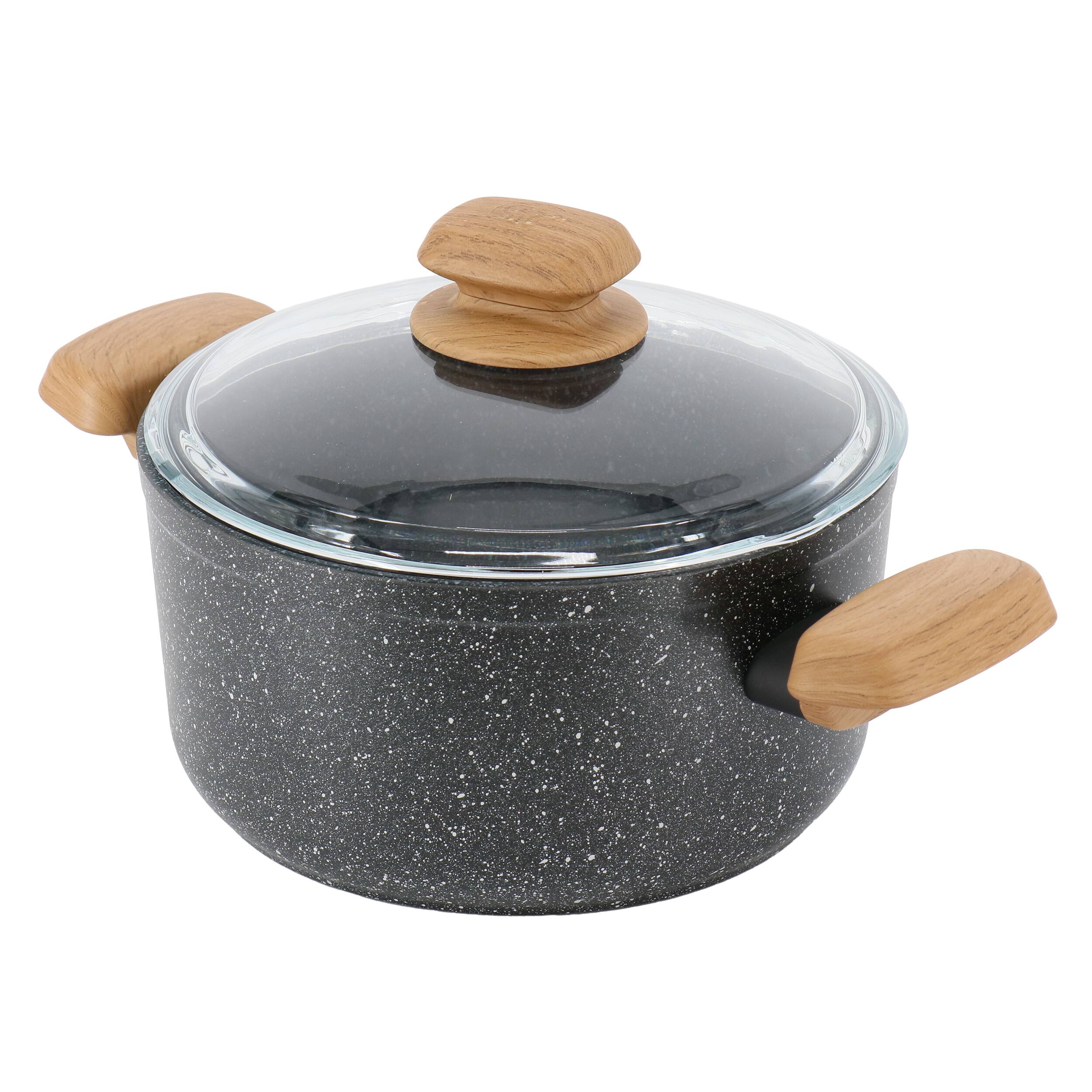 Korkmaz - Montana 2 Piece 3 Liter Aluminum Nonstick Casserole Dish with Lid and Faux Wood Handles - Black