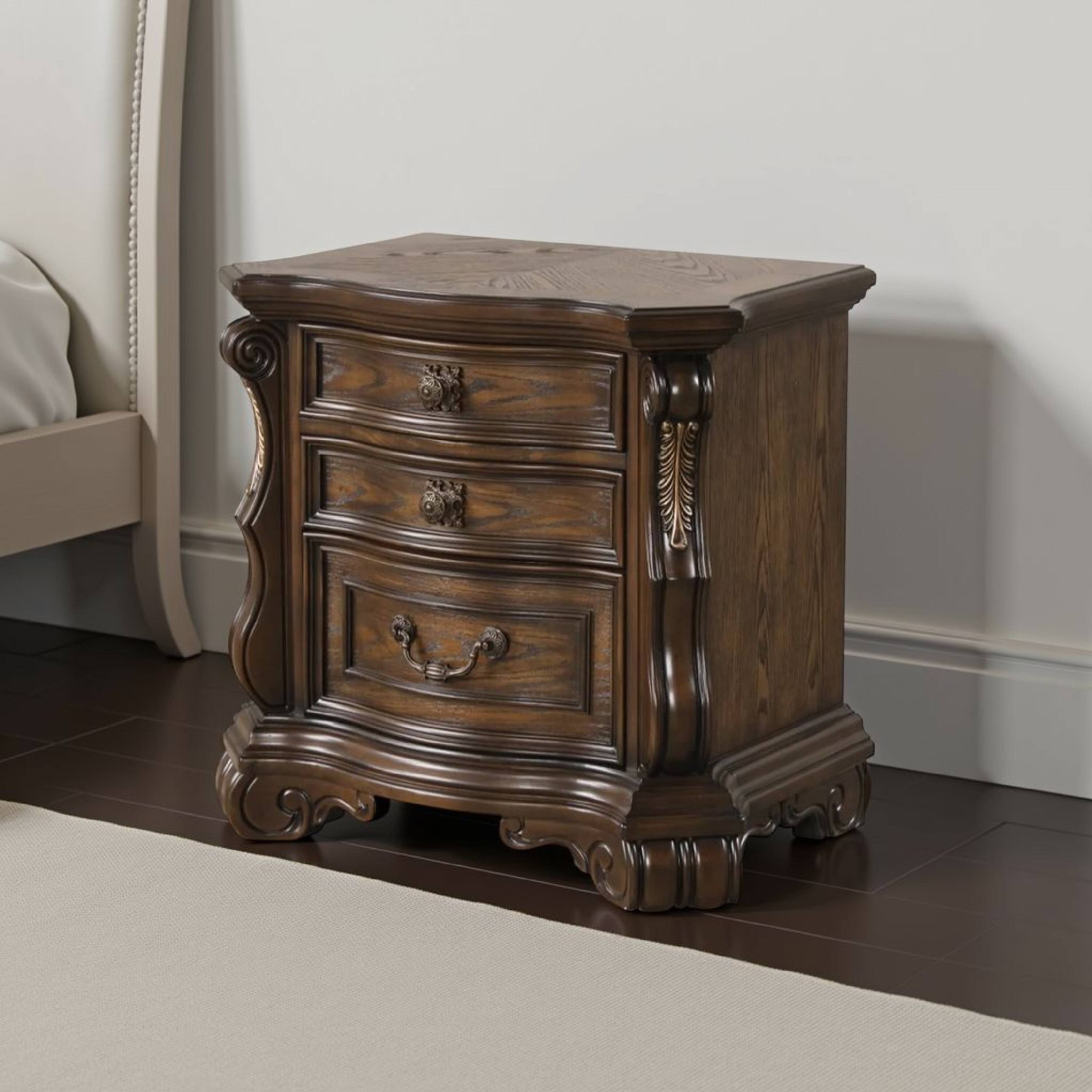 Alt View 5. Manhattan Lane - Leova Nightstand, 2 Drawers, USB A-C, 31 Inch - Dark Brown, Bronze.