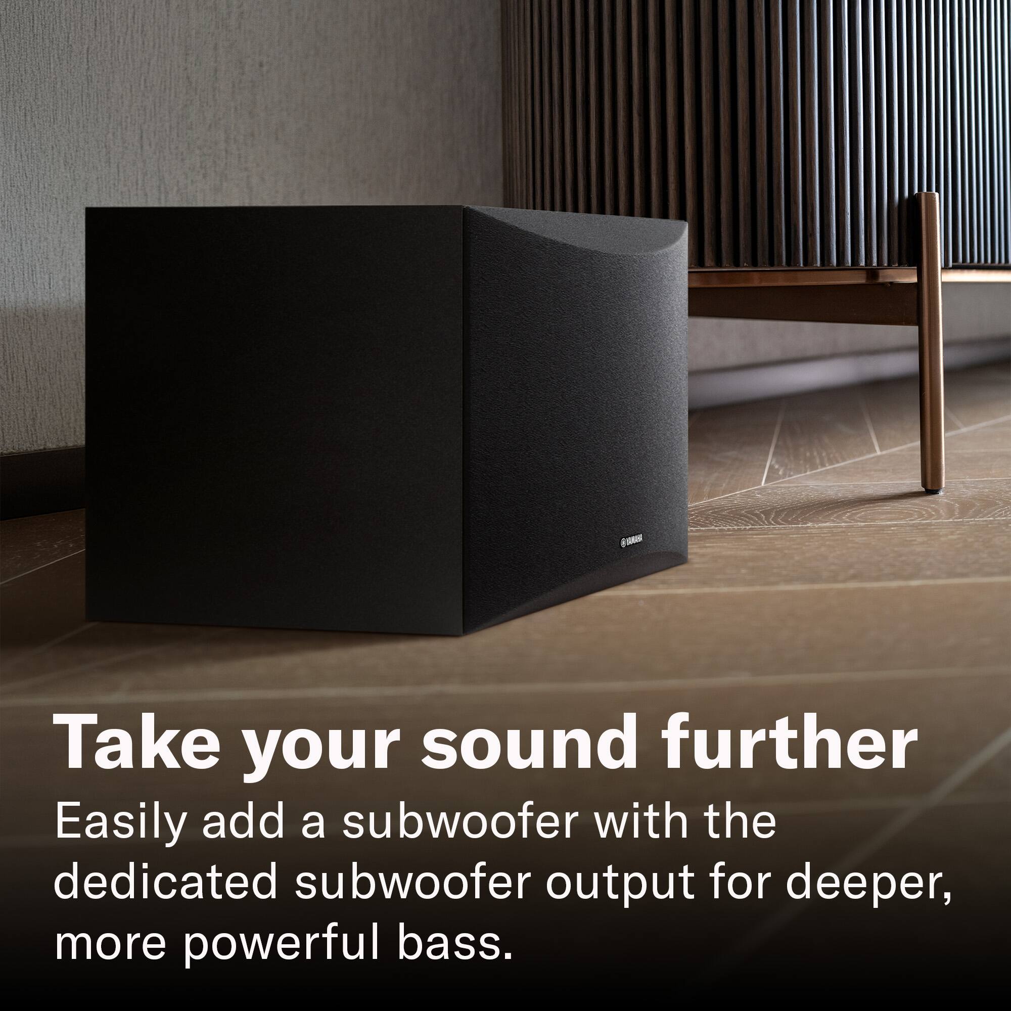 Take your sound further  
Easily add a subwoofer with the dedicated subwoofer output for deeper, more powerful bass.