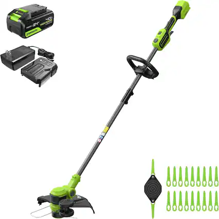 Here is the corrected and grouped text from the image:
**Battery:**
- POWER 24V
- HIGH POWER
- HIGH CAPACITY
- greenworks
**Lawn Mower:**
- greenworks
**Additional Text:**
- (No additional text visible on the lawn mower itself)
**Accessories:**
- (No visible text on the accessories)