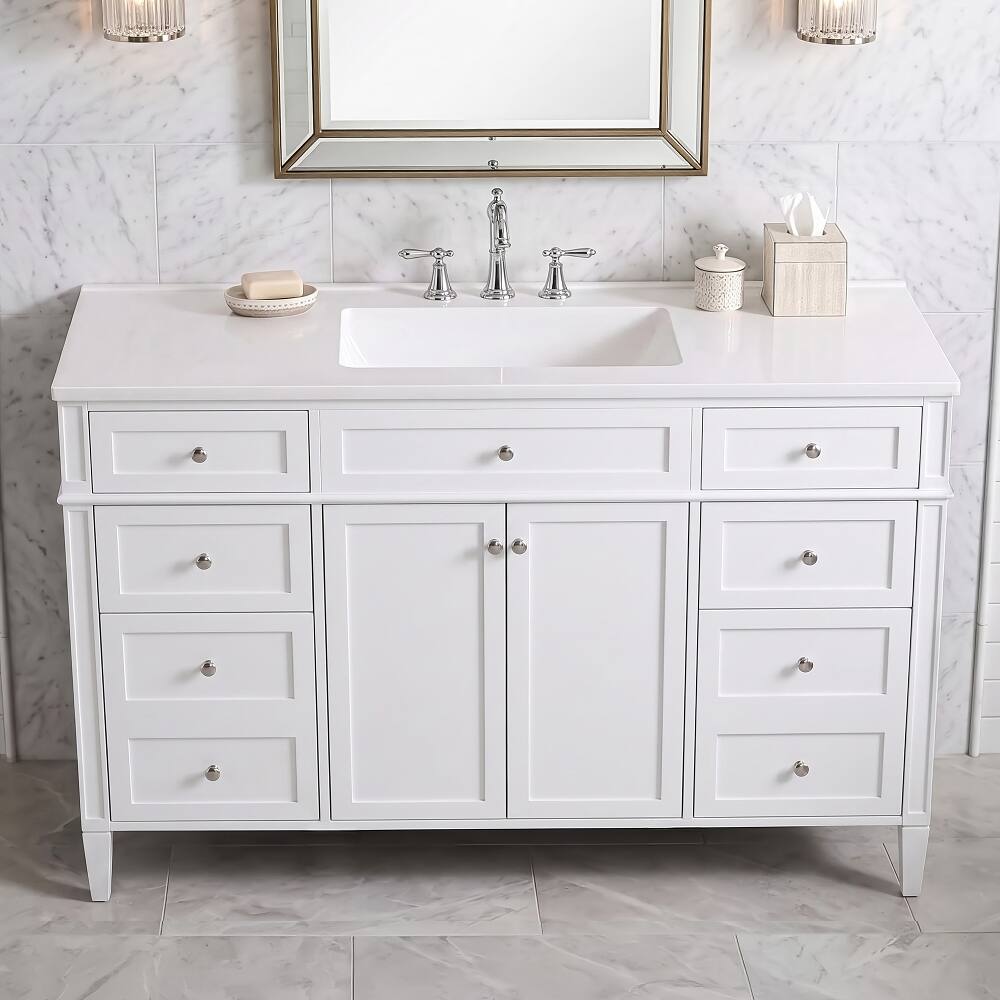 Alt View 2. Loheer - Loheer 48 inch bathroom vanity with sink White freestanding vanity cabinet - White.