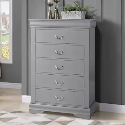 Front. Parrot Uncle - Modern Solid Wood Chest with English Dovetail Drawers Storage for Bedroom, Living Room or Hallway Organization - Gray.