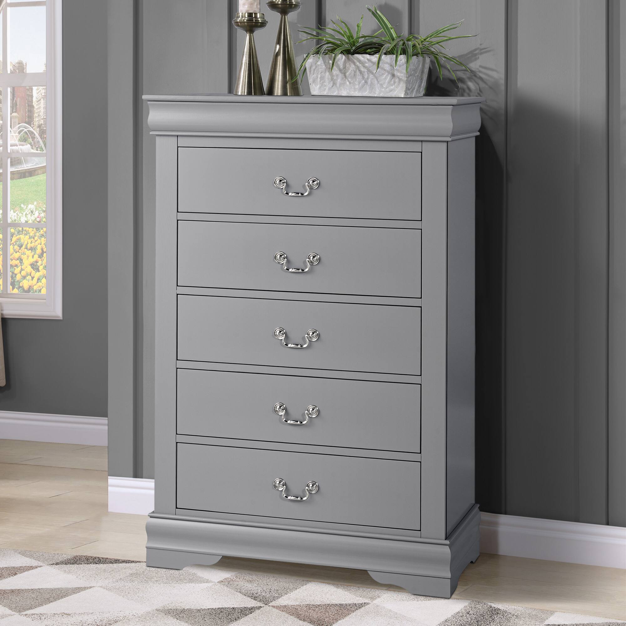 Alt View 2. Vaczon - Modern Solid Wood Chest with English Dovetail Drawers Storage for Bedroom, Living Room or Hallway Organization - Gray.