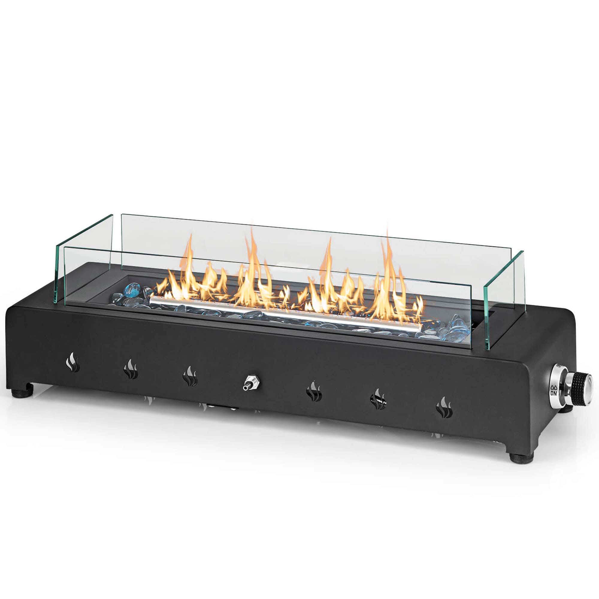 Front. Costway - Costway 30" Tabletop Propane Fire Pit with Wind Guard Glass Rocks Stainless Steel Burner - Black.