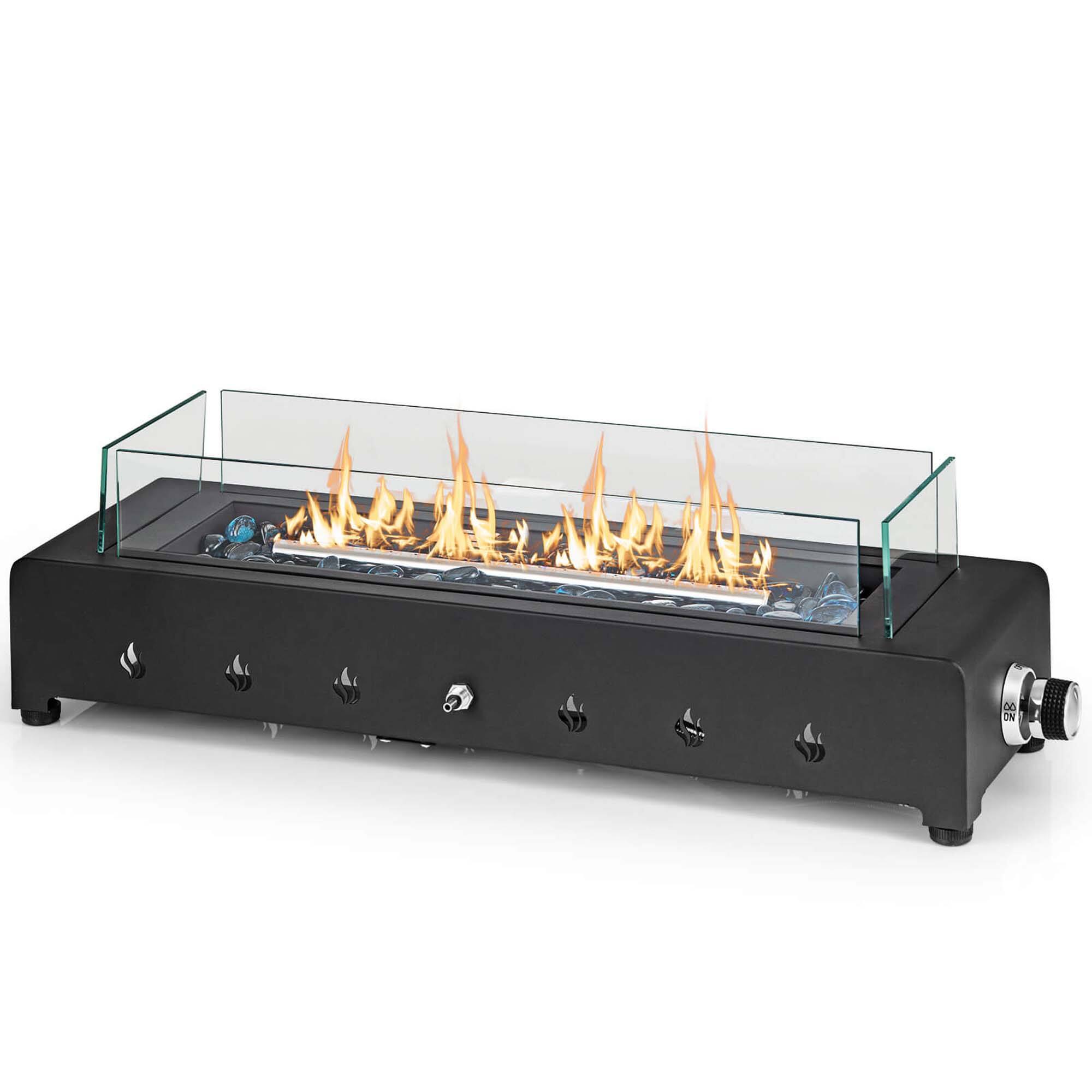 Front. Costway - Costway 30" Tabletop Propane Fire Pit with Wind Guard Glass Rocks Stainless Steel Burner - Black.