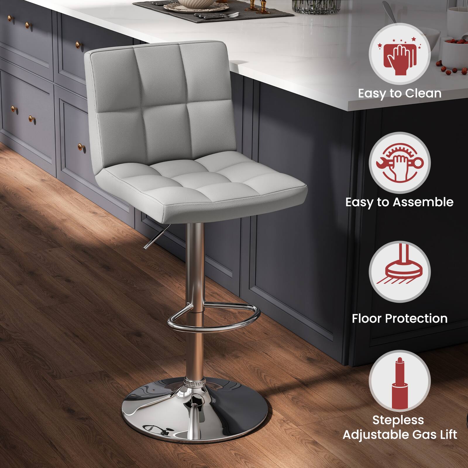 Easy to Clean  
Easy to Assemble  
Floor Protection  
Stepless Adjustable Gas Lift