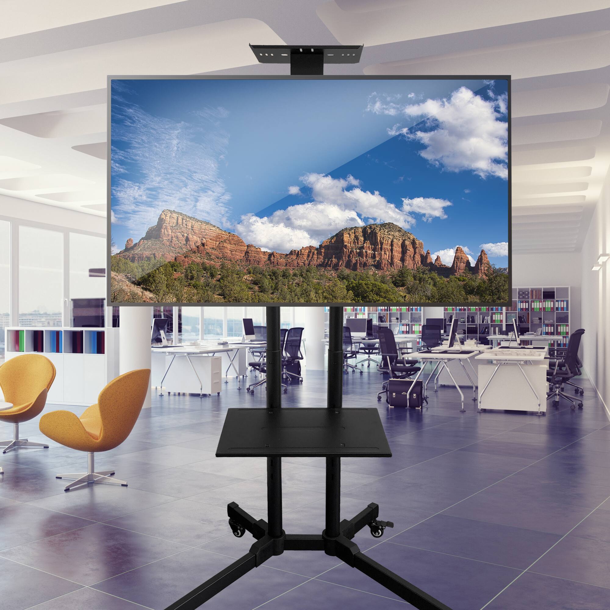 Angle. Xtreme - 32-80 inch Rolling TV Stand, Adjustable Tilt, Television Sizes 32-80 inch, Wheels with lock - Black.