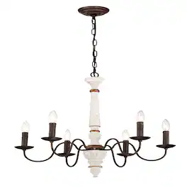 Loheer - 6 Light Farmhouse Chandelier, Retro White and Rust Metal E12 Pendant Light for Dining Room