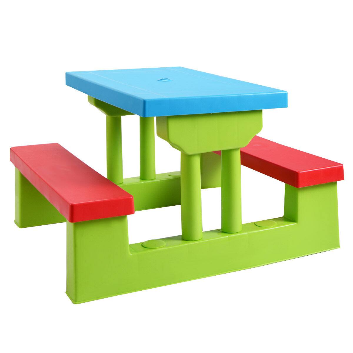 Alt View 8. Costway - Costway 4 Seat Kids Picnic Table with Umbrella Garden Children Bench Outdoor PP - Green,Red,Blue.