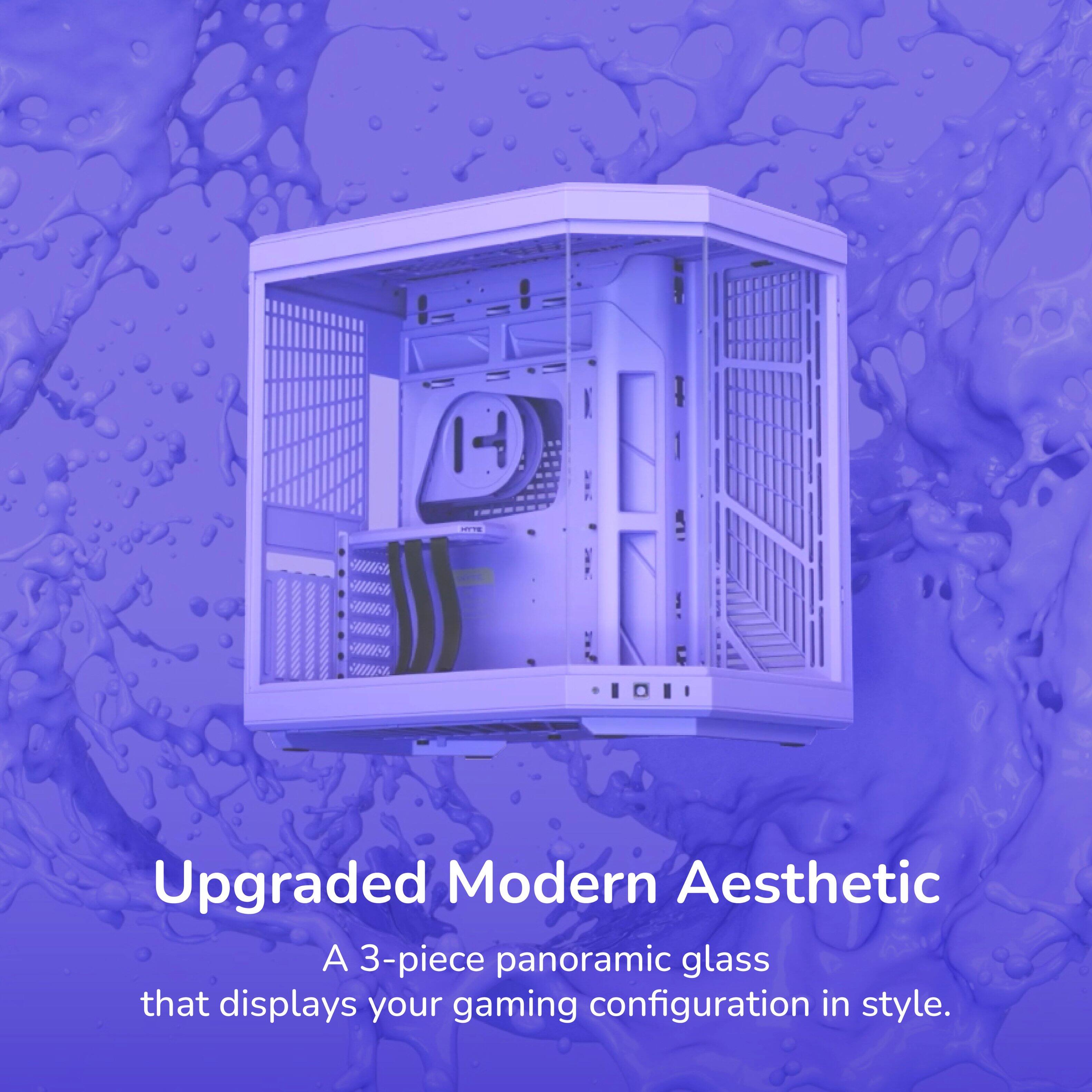 Upgraded Modern Aesthetic  
A 3-piece panoramic glass that displays your gaming configuration in style.